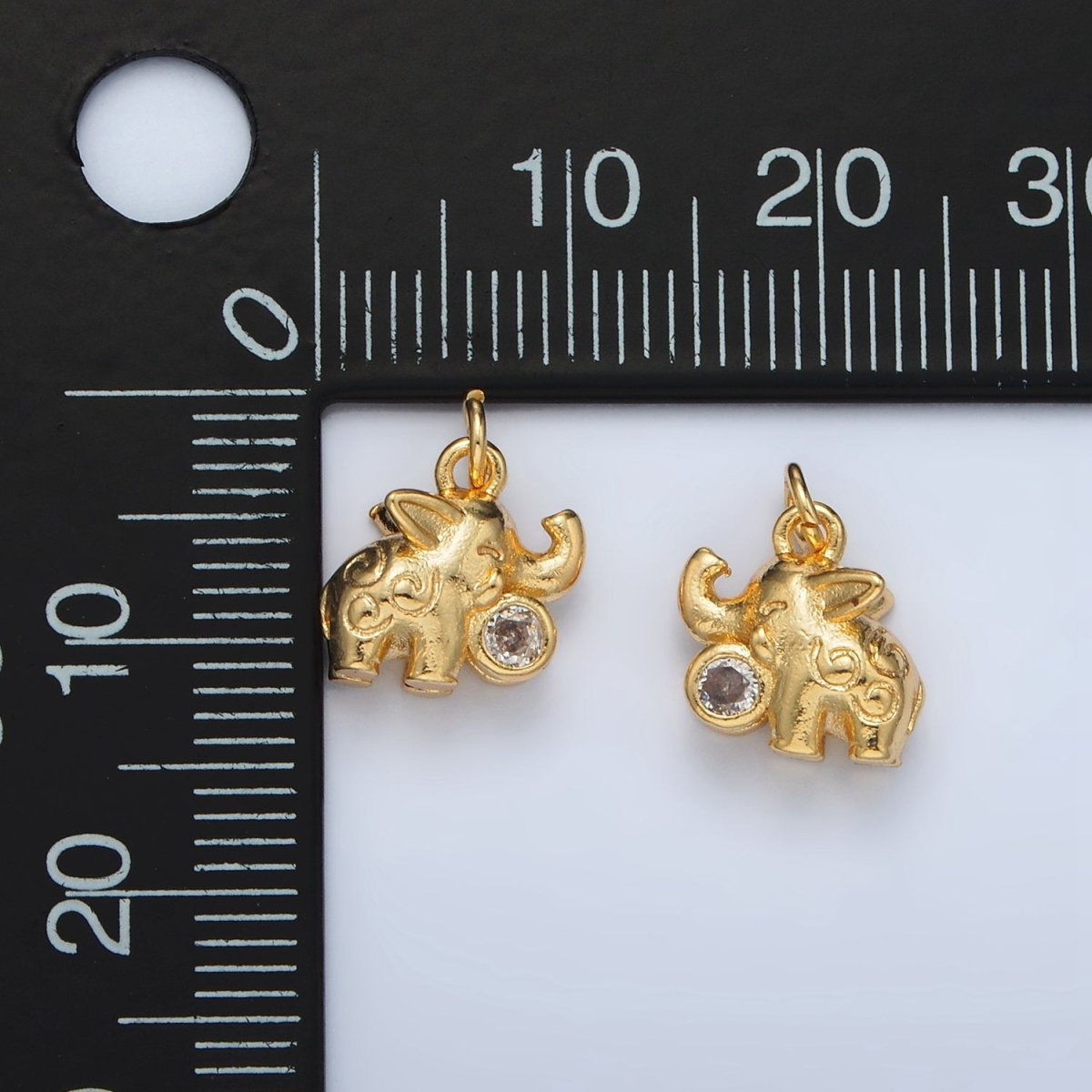 24K Gold Filled Textured CZ Elephant Charm | AC - 108 - DLUXCA
