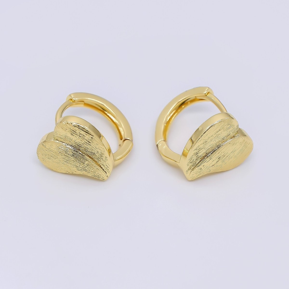 24K Gold Filled Textured Heart Huggie Earrings in Gold & Silver | AJ - 036 AJ - 037 - DLUXCA
