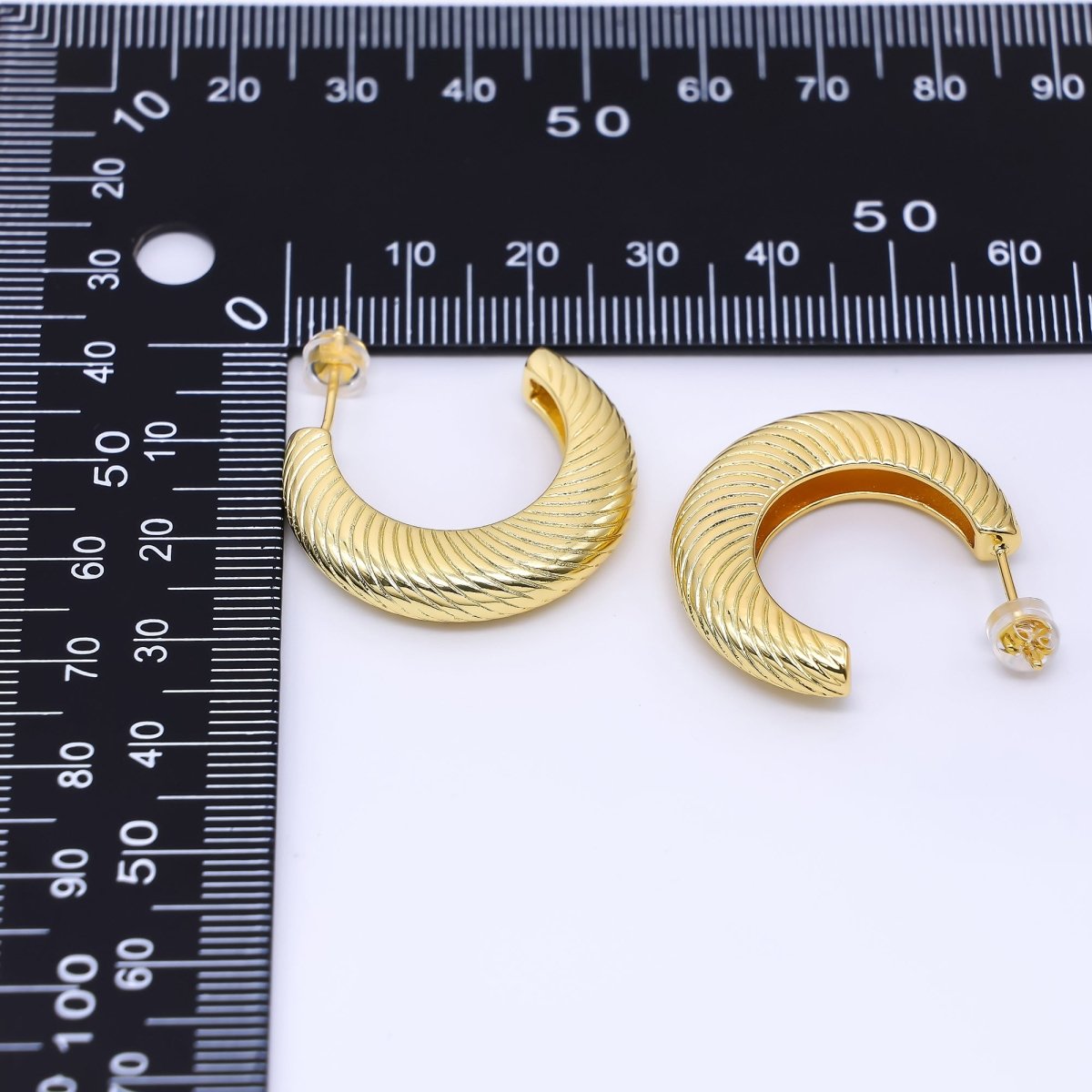 24K Gold Filled Textured Hoop C - Shaped Earrings | AI - 455 - DLUXCA