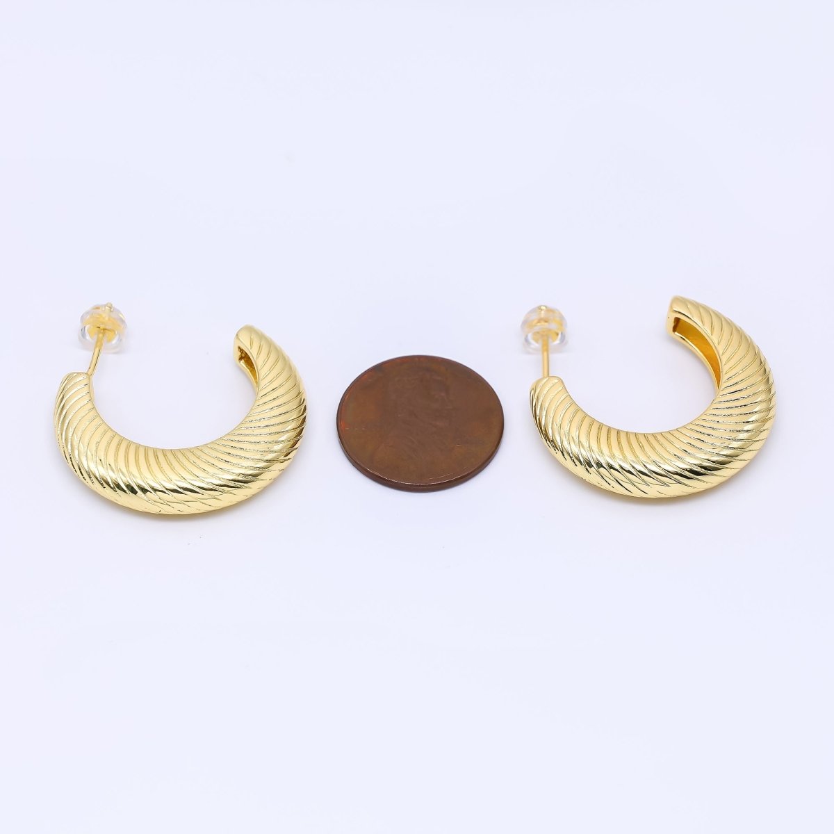 24K Gold Filled Textured Hoop C - Shaped Earrings | AI - 455 - DLUXCA