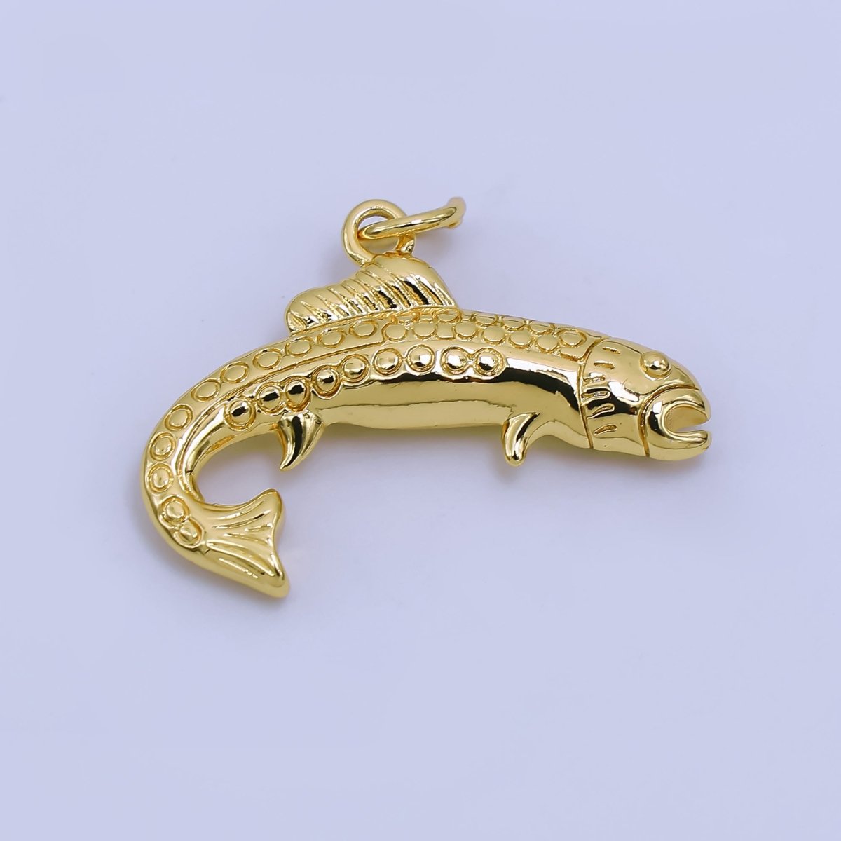 24K Gold Filled Textured Multidimensional Fish Charm in Gold & Silver | AJ371 - DLUXCA