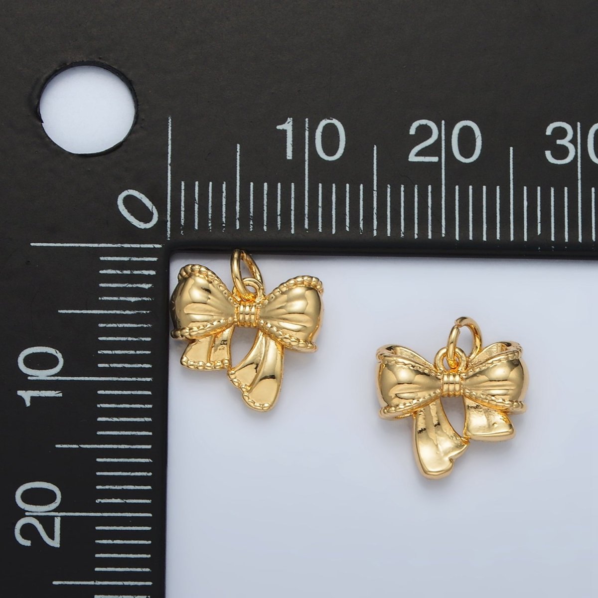 24K Gold Filled Textured Ribbon Bow Charm | AC - 144 - DLUXCA