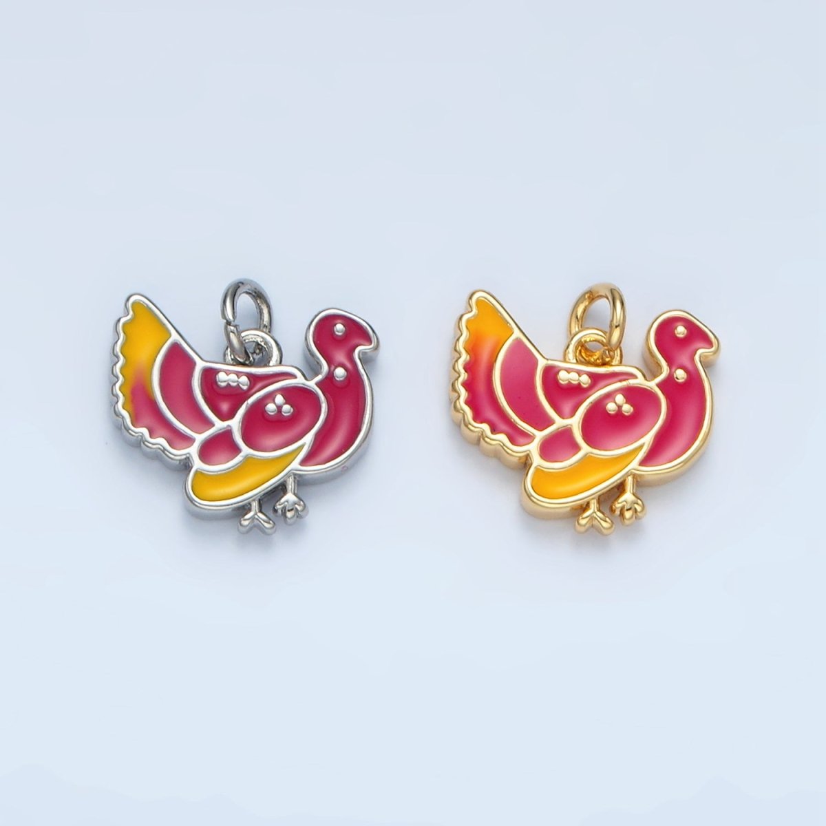 24K Gold Filled Thanksgiving Turkey Bird Charm in Gold & Silver | N460 - DLUXCA