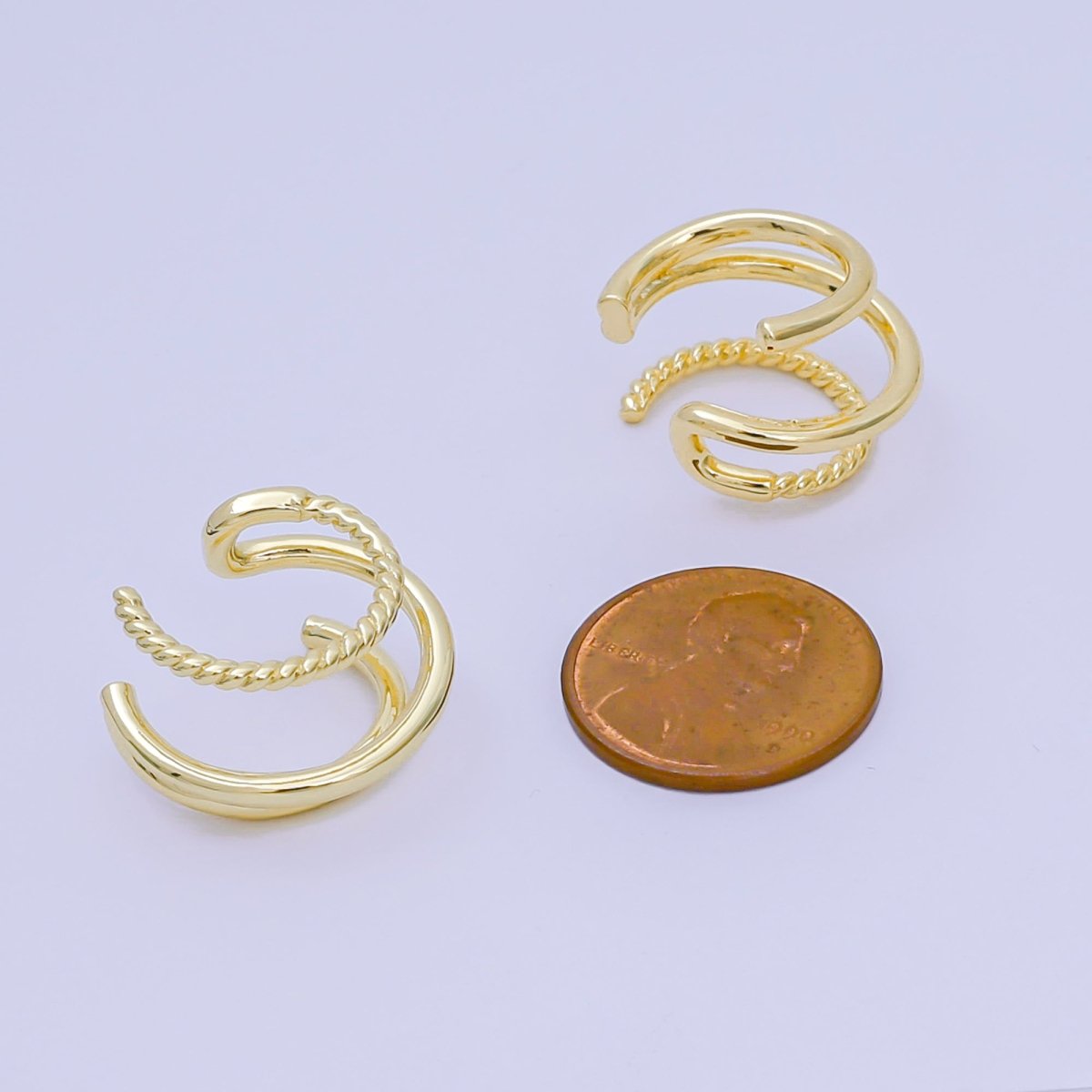 24K Gold Filled Three Styles Band Ear Cuff Earrings in Gold & Silver | AI184 AI185 - DLUXCA