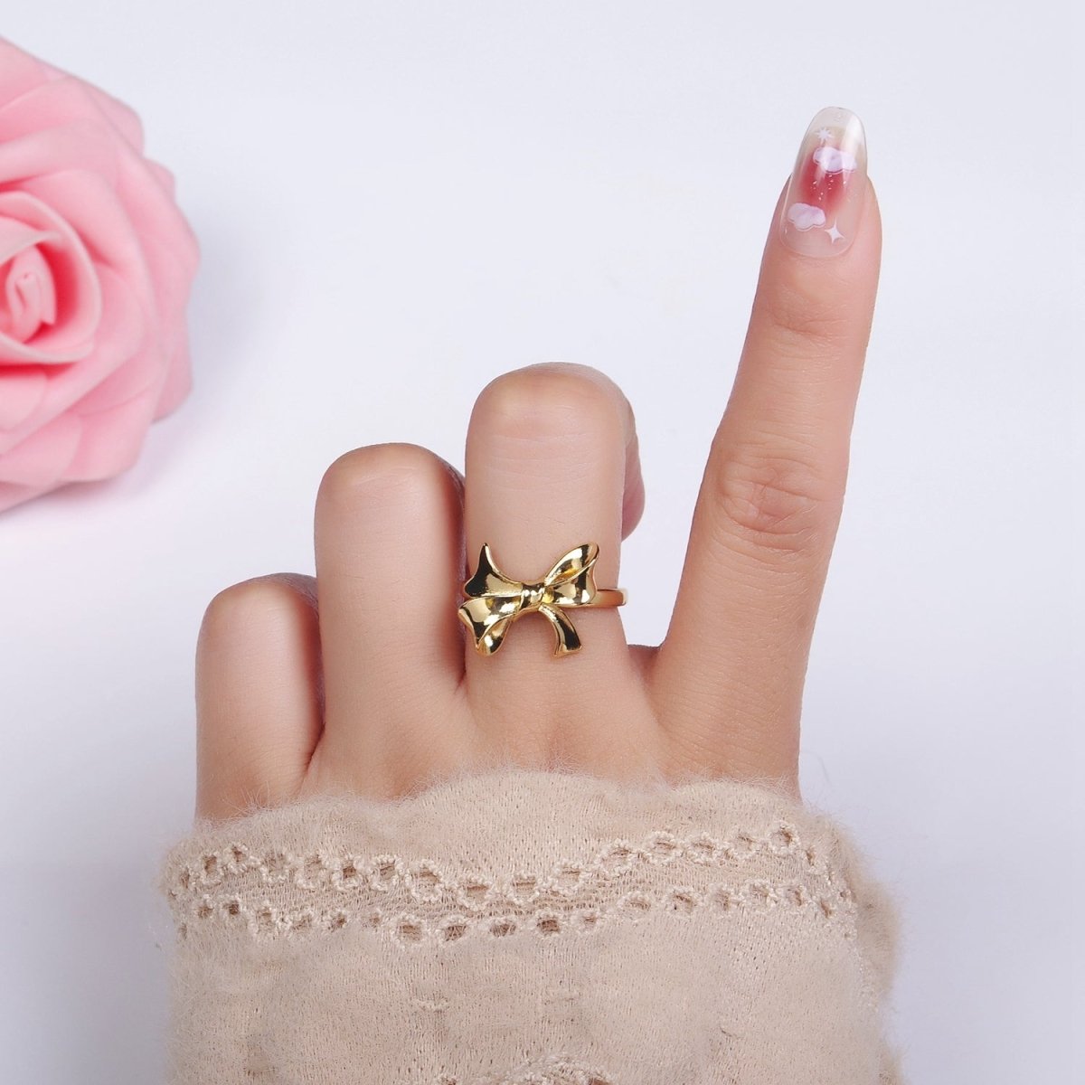 24K Gold Filled Tied Ribbon Bow Minimalist Ring | R210 - DLUXCA
