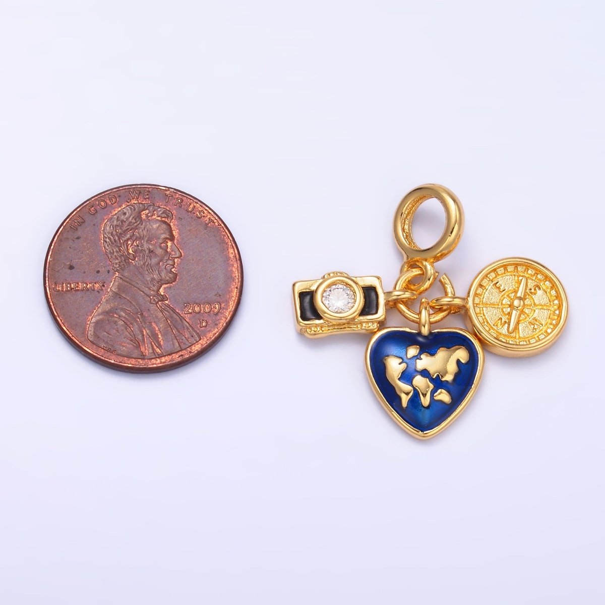 24K Gold Filled Travel Compass World Camera Rhondelle Drop Pendant | E802 - DLUXCA