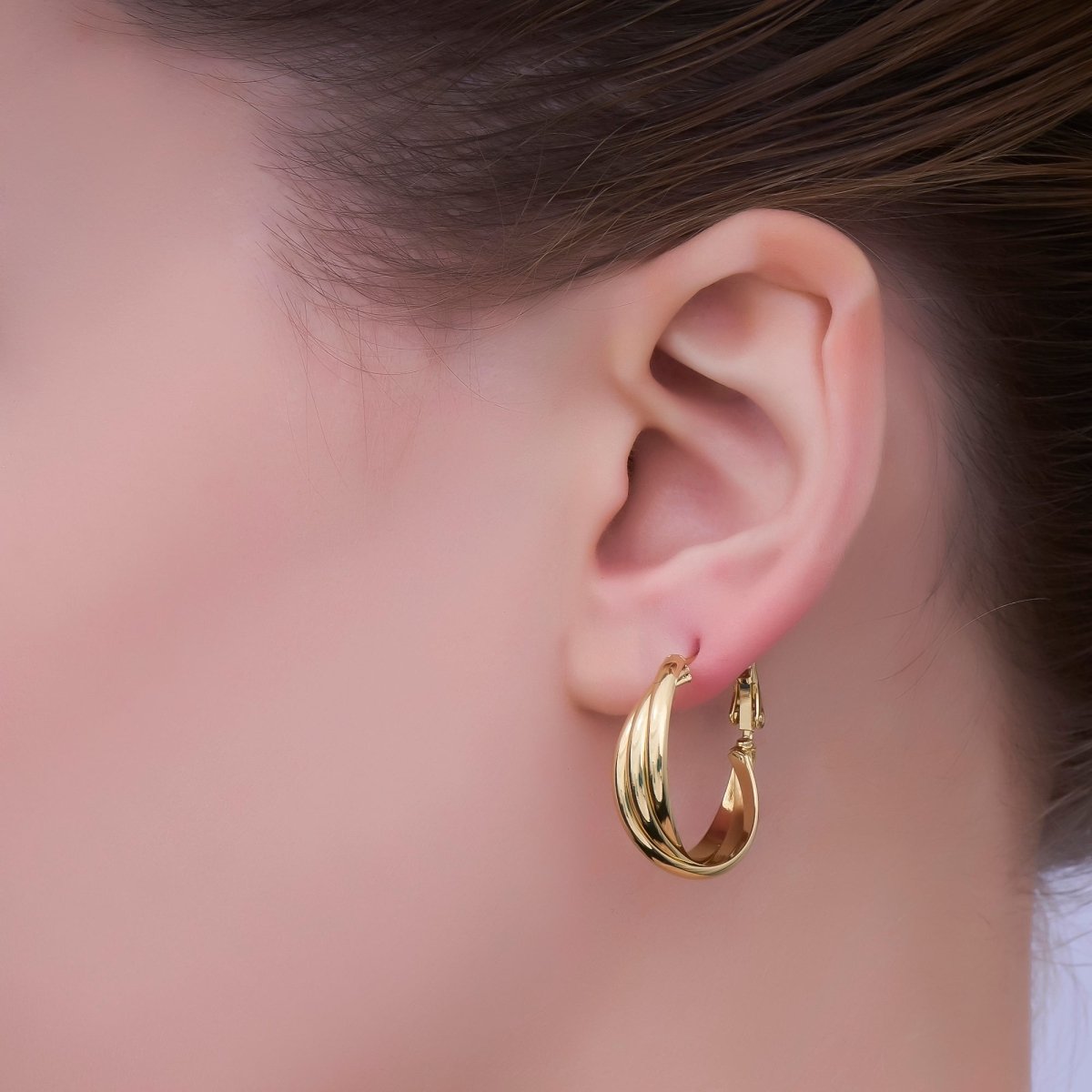 24K Gold Filled Triple Band Geometric Hinge Hoop Earrings | AD1191 - DLUXCA