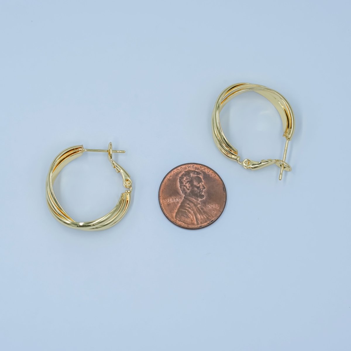 24K Gold Filled Triple Band Geometric Hinge Hoop Earrings | AD1191 - DLUXCA