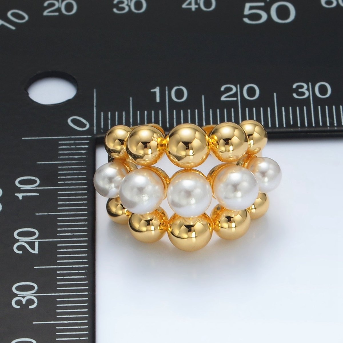 24K Gold Filled Triple Beaded Bubble Shell Pearl Ring | O1398 - DLUXCA