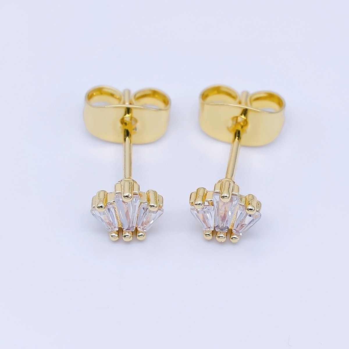 24K Gold Filled Triple Clear Baguette Stud Earrings in Silver & Gold | AB1632 AB1633 - DLUXCA