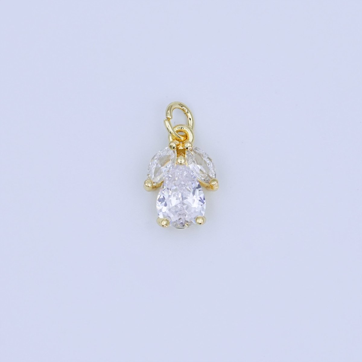 24K Gold Filled Triple Clear CZ Teardrop Charm in Gold & Silver | AF479 - DLUXCA