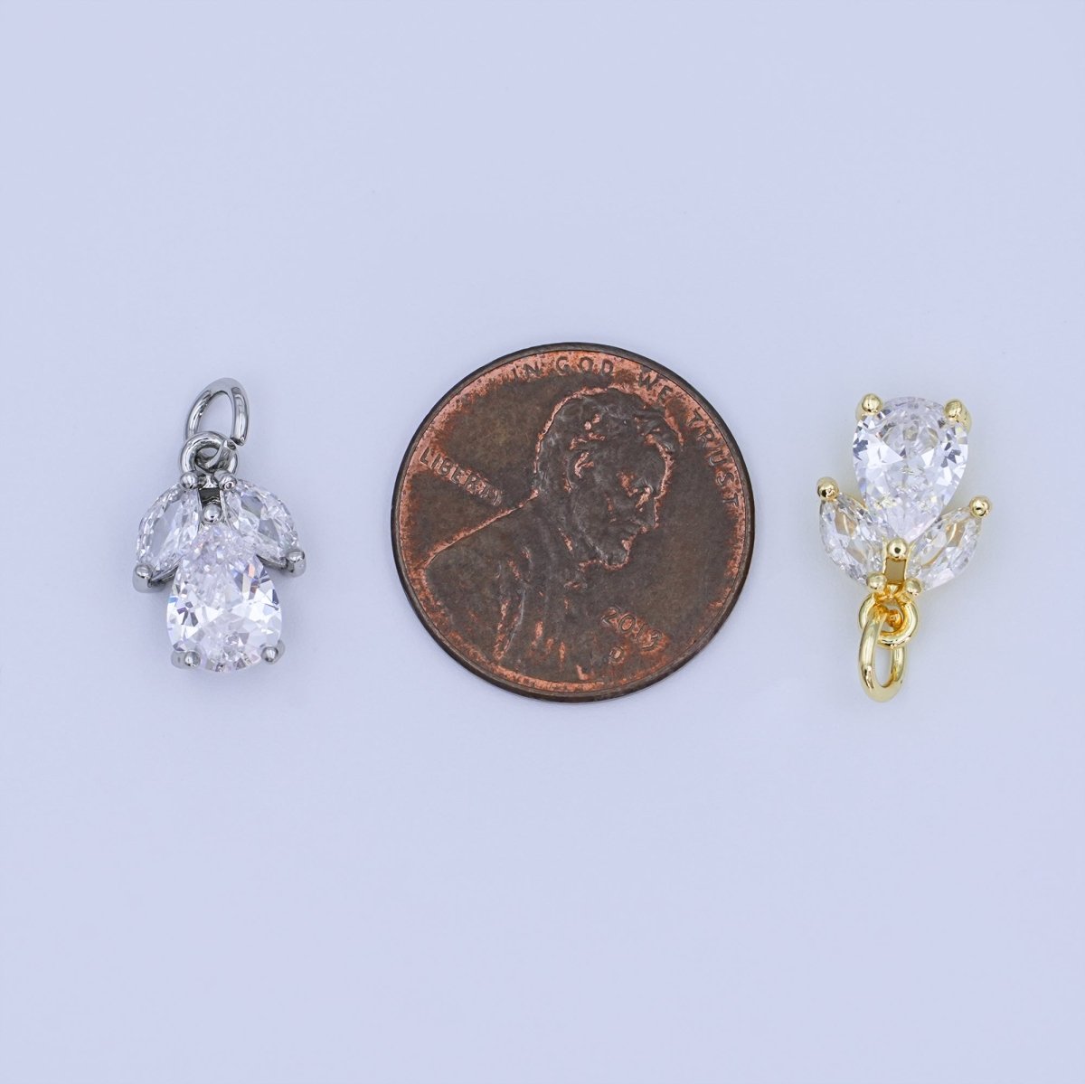 24K Gold Filled Triple Clear CZ Teardrop Charm in Gold & Silver | AF479 - DLUXCA