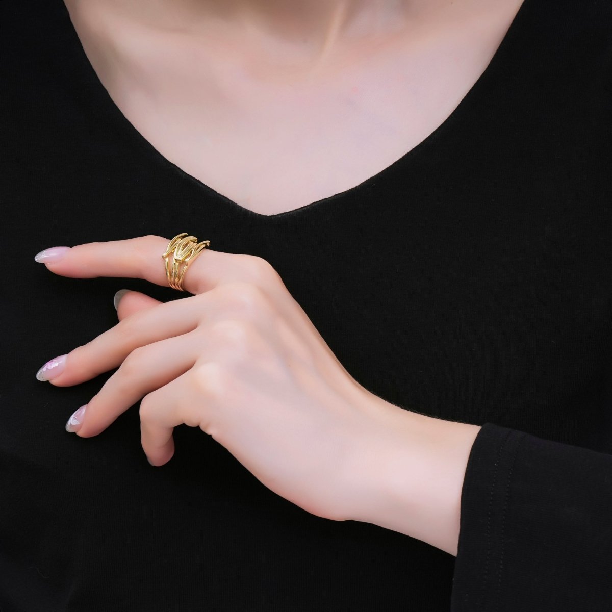 24K Gold Filled Triple Lines Adjustable Ring | O - 1472 - DLUXCA