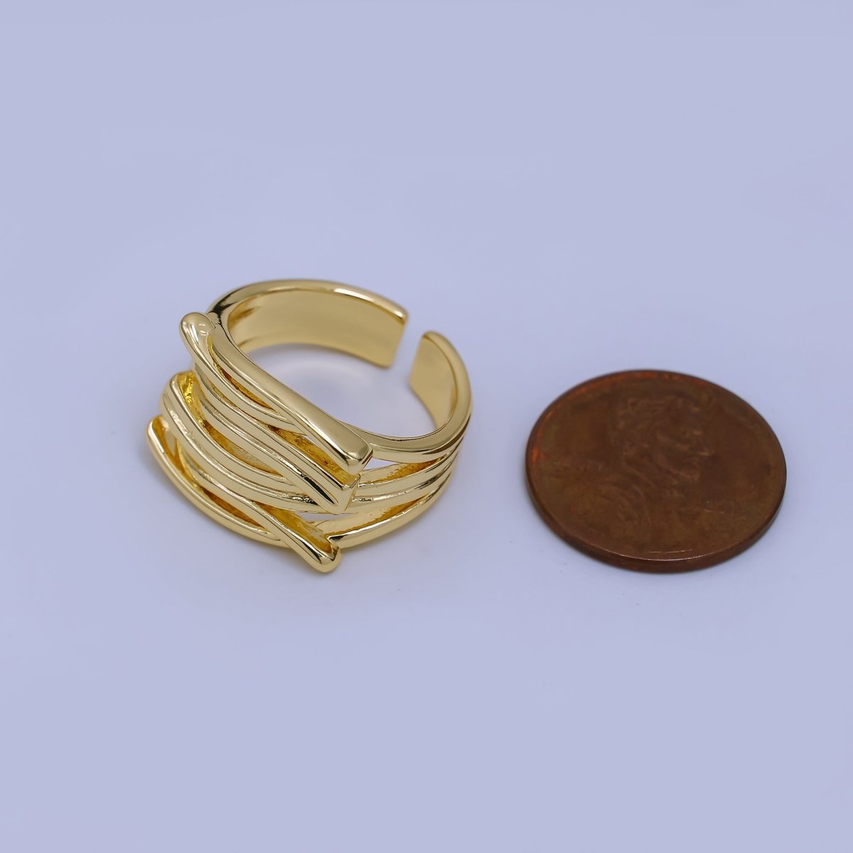 24K Gold Filled Triple Lines Adjustable Ring | O - 1472 - DLUXCA