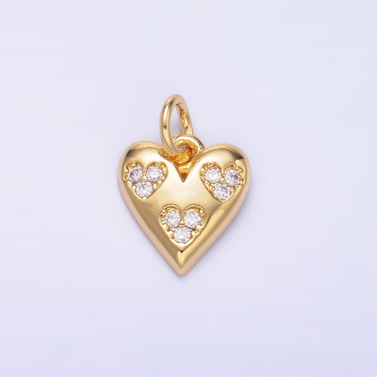 24K Gold Filled Triple Micro Paved CZ Heart Charm in Gold & Silver | C475 - DLUXCA