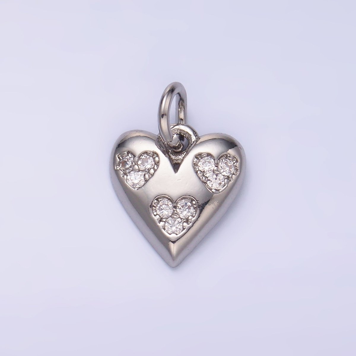 24K Gold Filled Triple Micro Paved CZ Heart Charm in Gold & Silver | C475 - DLUXCA