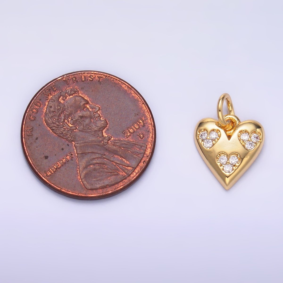 24K Gold Filled Triple Micro Paved CZ Heart Charm in Gold & Silver | C475 - DLUXCA