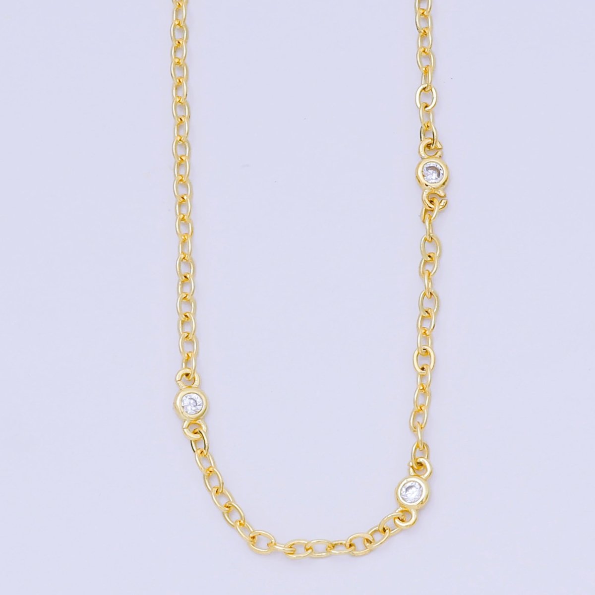 24K Gold Filled Triple Micro Paved CZ Station Anchor Link Chain Necklace 20.27 Inch | WA - 3362 - DLUXCA