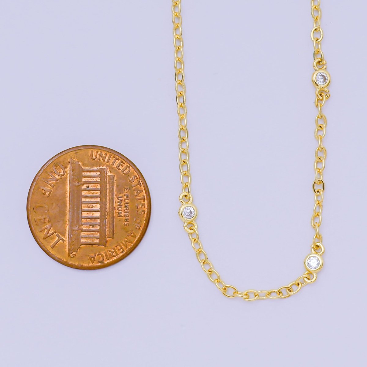 24K Gold Filled Triple Micro Paved CZ Station Anchor Link Chain Necklace 20.27 Inch | WA - 3362 - DLUXCA