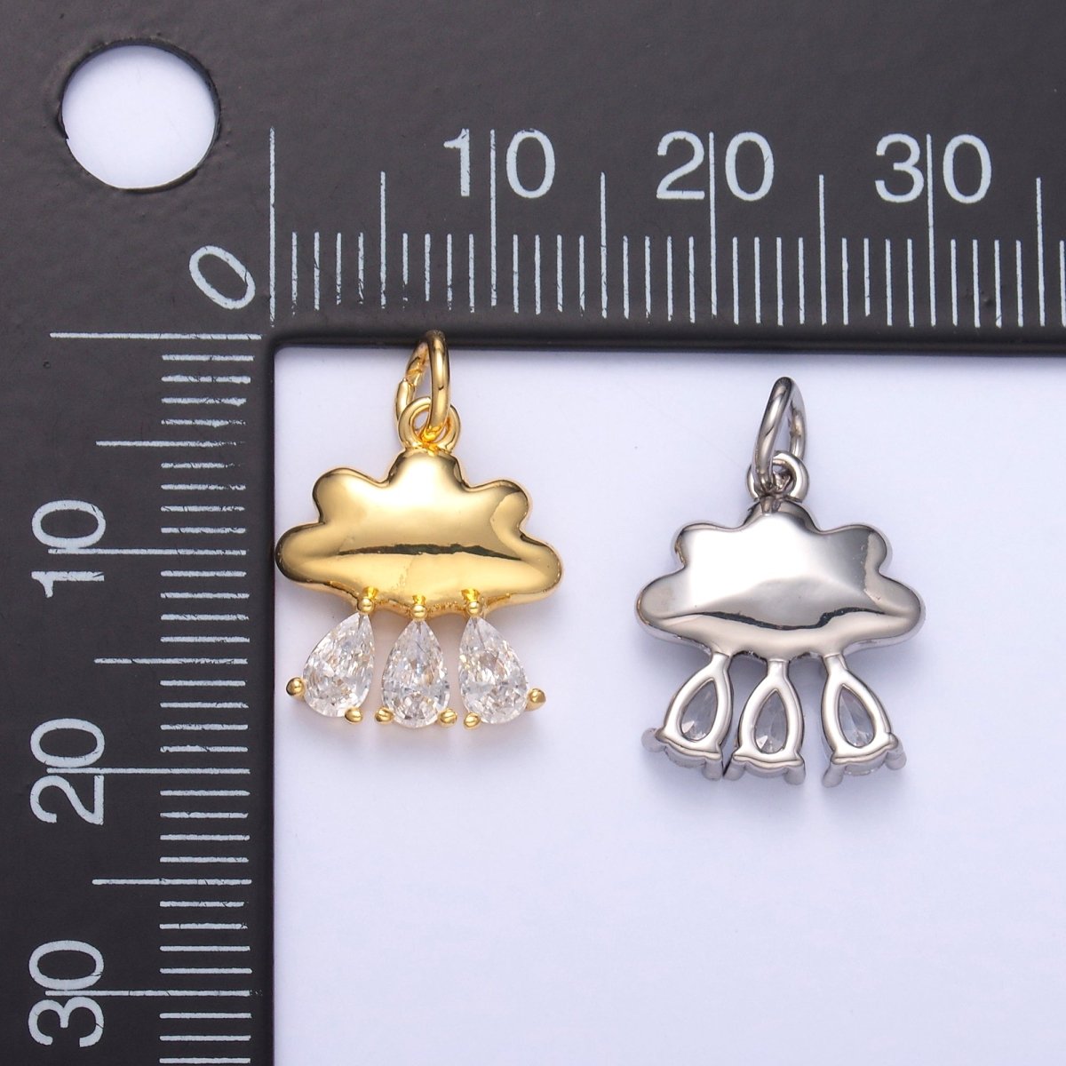 24K Gold Filled Triple Raindrop CZ Cloud Charm in Gold & Silver | C057 - DLUXCA