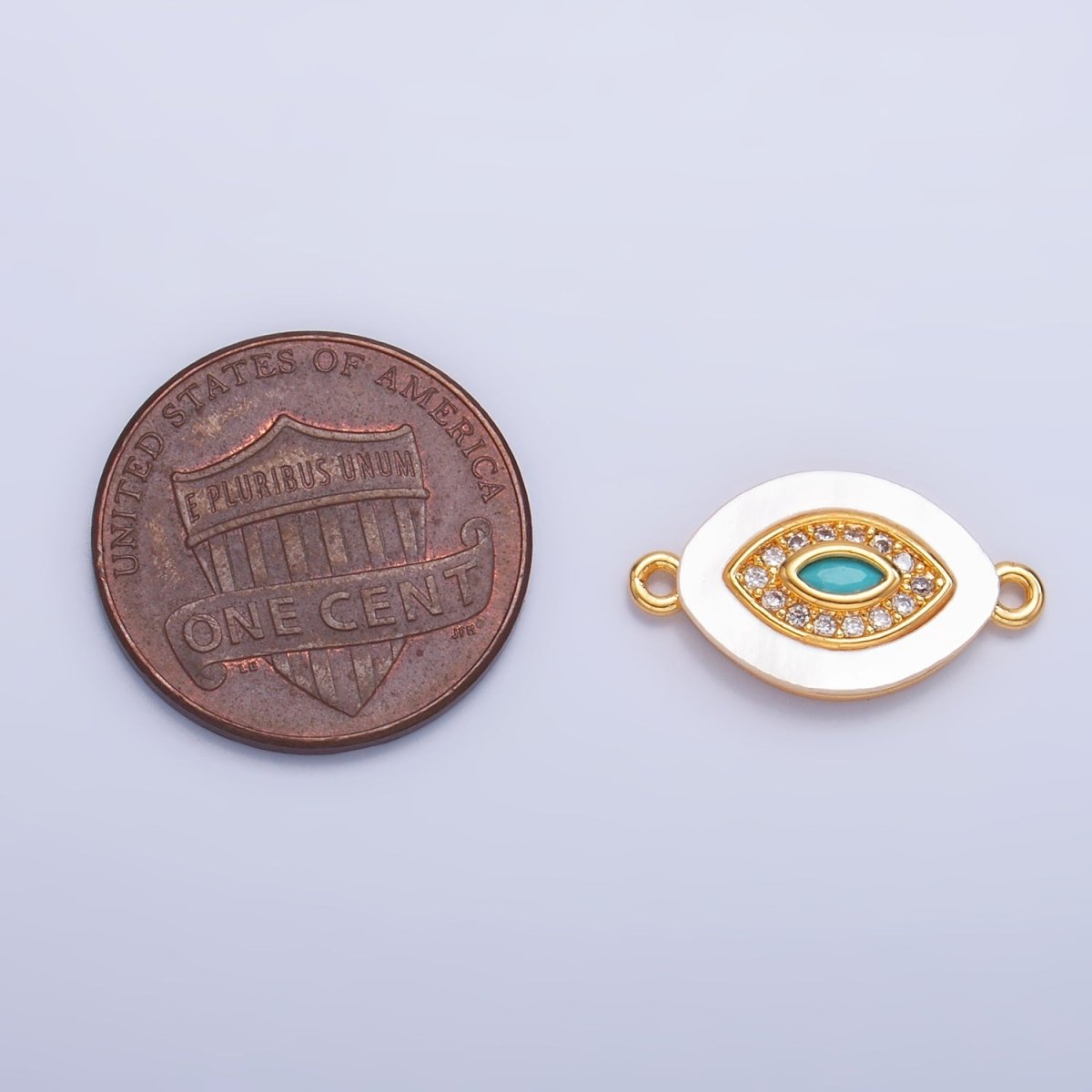 24K Gold Filled Turquoise Micro Paved CZ Shell Pearl Evil Eye Sphere Connector | F914 - DLUXCA