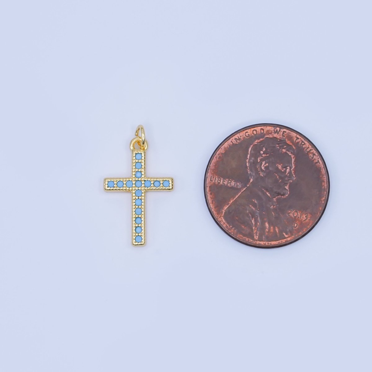 24K Gold Filled Turquoise Micro Paved Religious Cross Charm | AF440 - DLUXCA