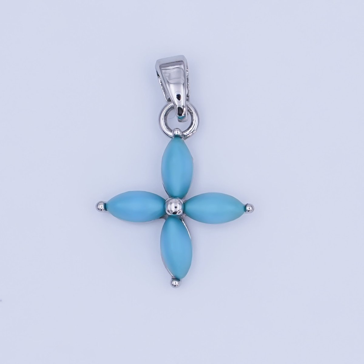 24K Gold Filled Turquoise Natural Gemstone Flower Pendant in Gold & Silver | AH411 - DLUXCA
