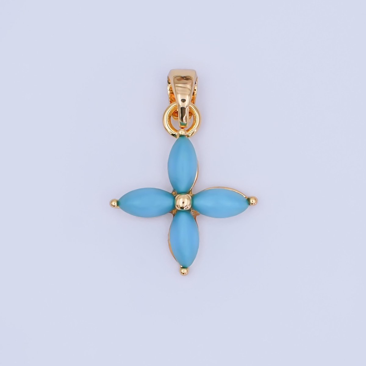 24K Gold Filled Turquoise Natural Gemstone Flower Pendant in Gold & Silver | AH411 - DLUXCA