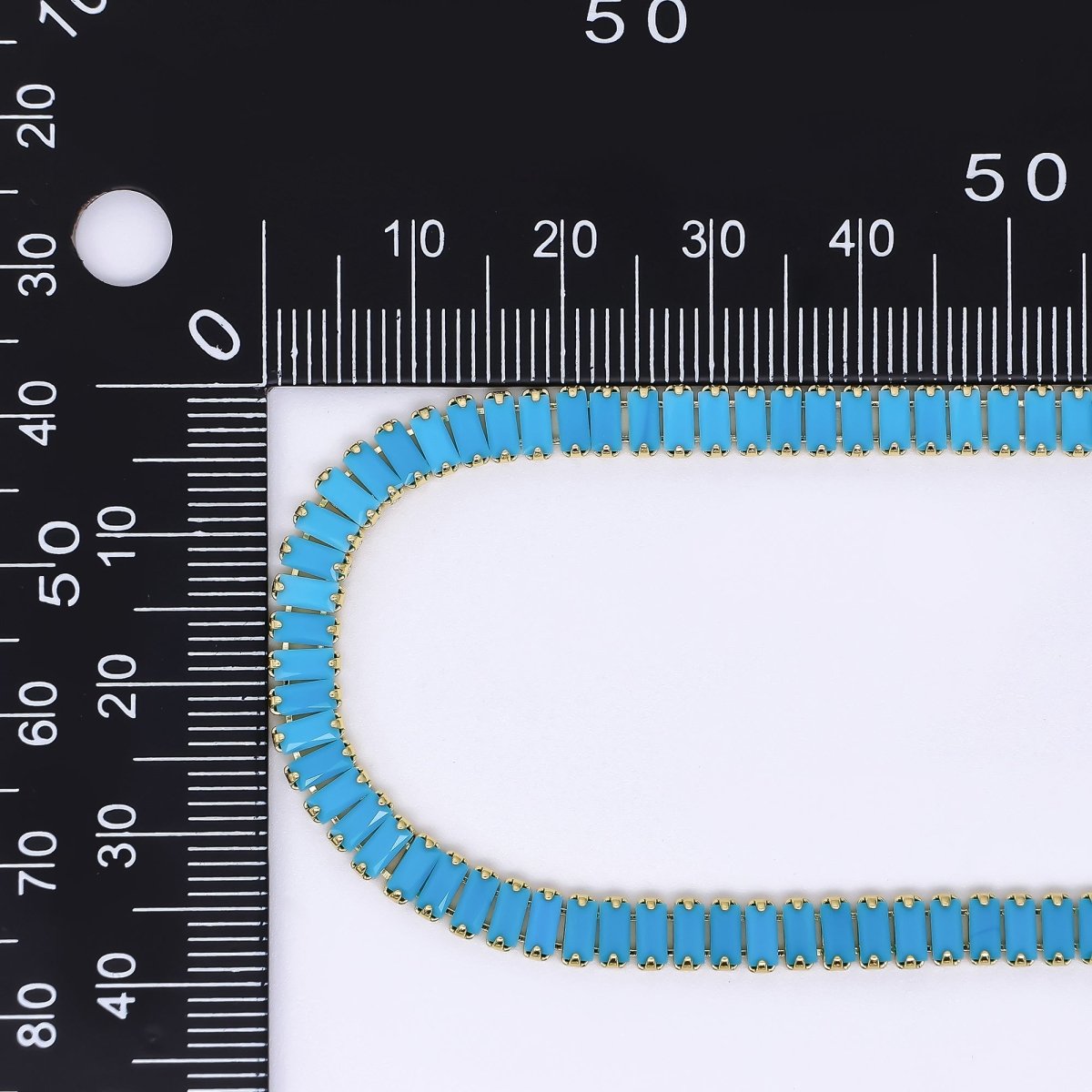 24K Gold Filled Turquoise Rectangular CZ Box Clasp Tennis Necklace 17.71 Inch | WA - 3801 - DLUXCA