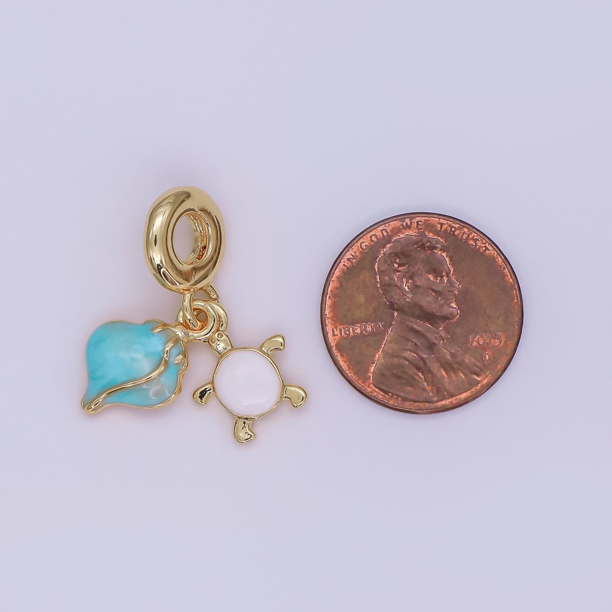 24K Gold Filled Turtle Sea Shell Enamel Rhondelle Drop Pendant | AF419 - DLUXCA