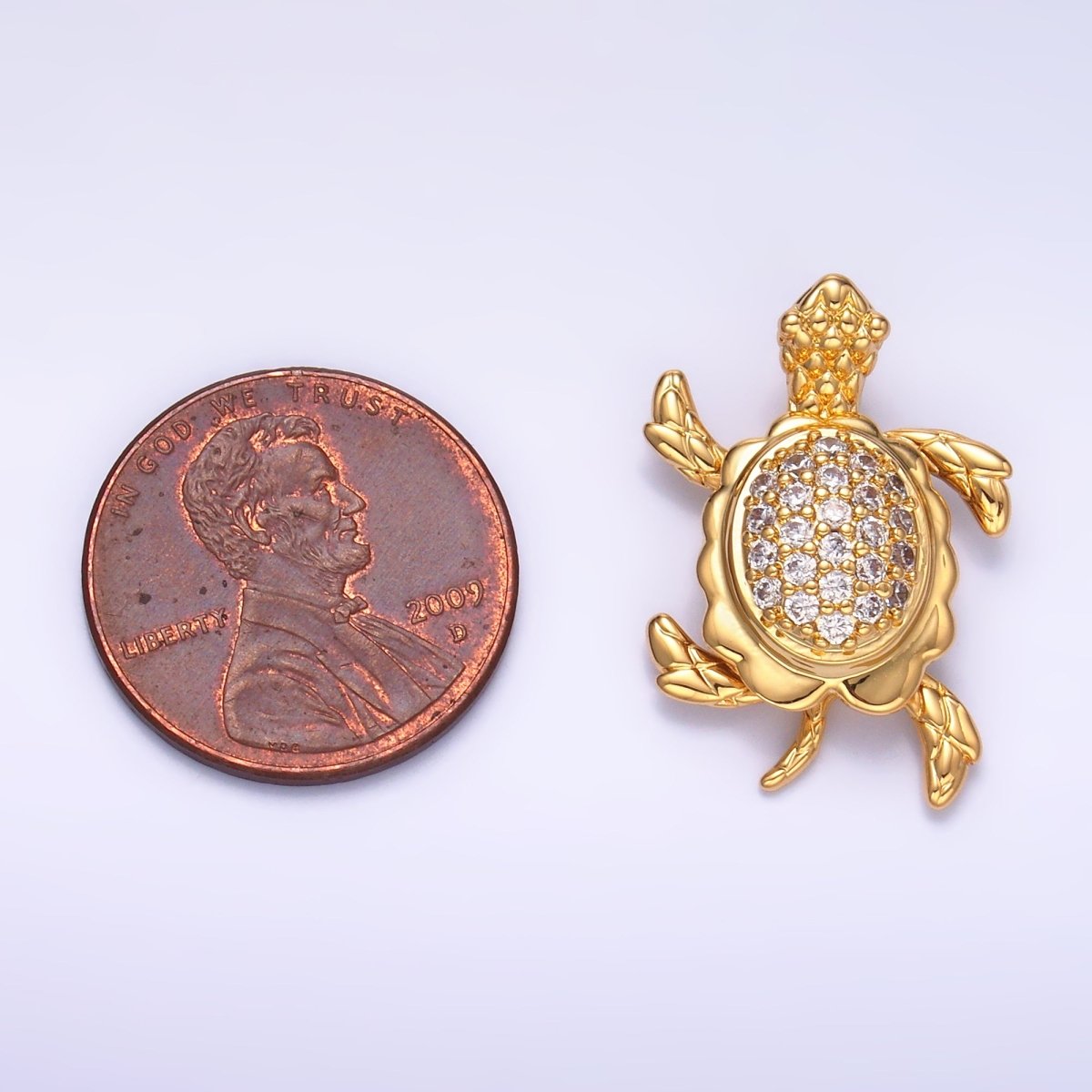 24K Gold Filled Turtle Tortoise Micro Paved CZ Back Loop Pendant in Gold & Silver | AA1079 - DLUXCA