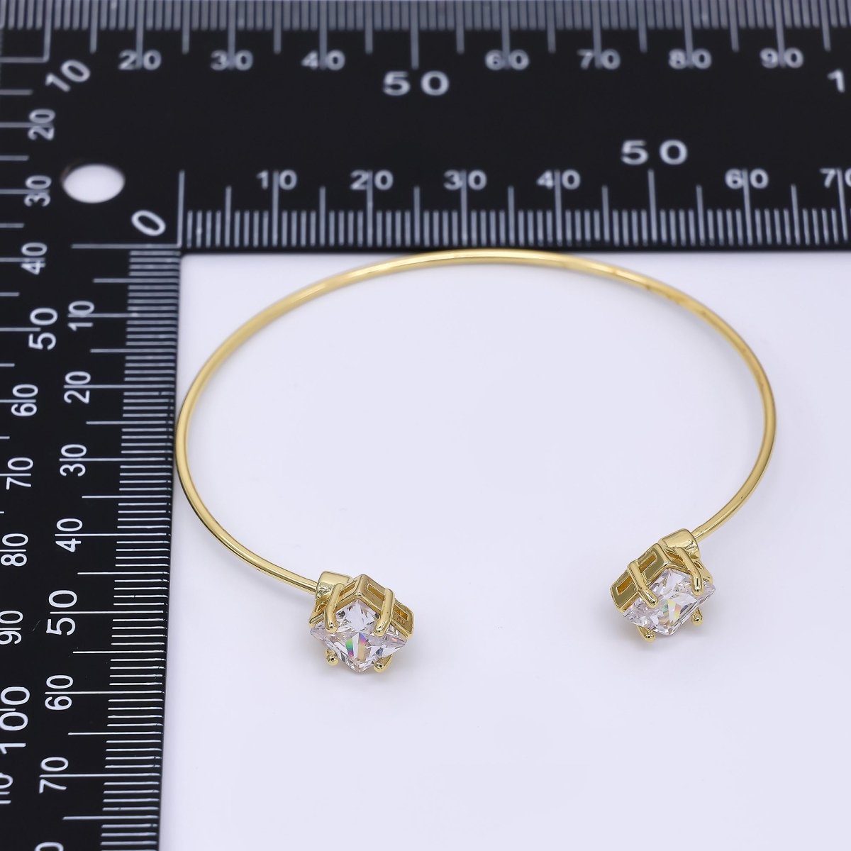 24K Gold Filled Twin Rhombus CZ Minimalist Cuff Bracelet | WA - 3347 - DLUXCA