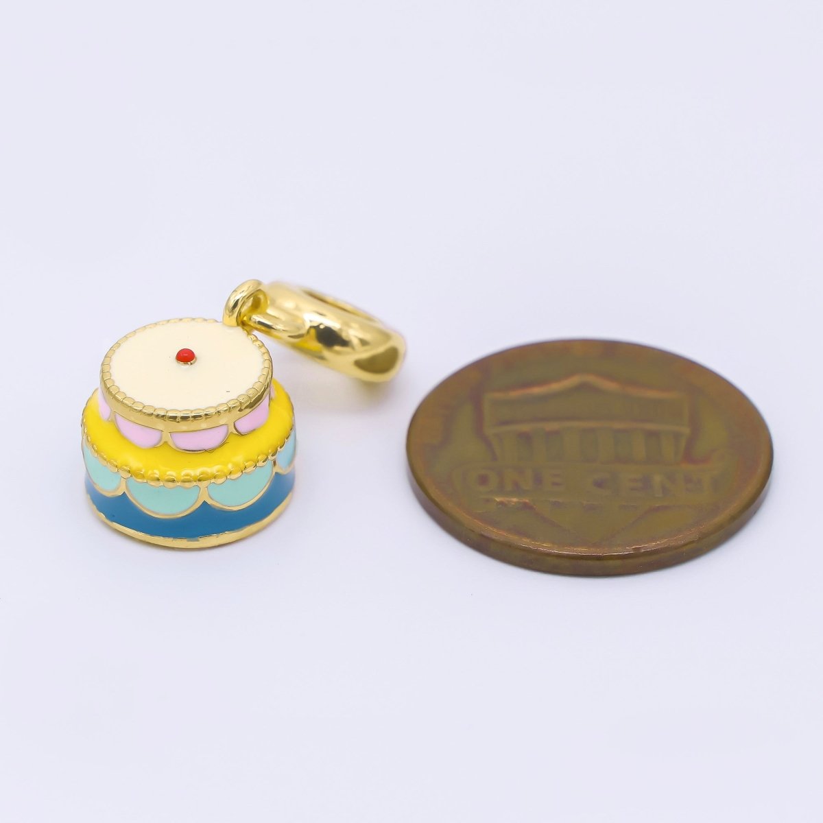 24K Gold Filled Two - Tier Birthday Wedding Cake Drop Rondelle Charm | AC1640 - DLUXCA