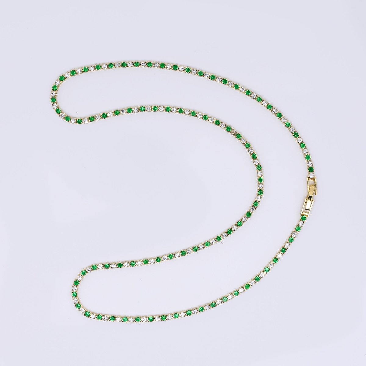 24K Gold Filled Two - Toned Micro Paved CZ Box Clasp Tennis Necklace 18.11 Inch in Blue & Green | WA - 3802 - WA - 3803 - DLUXCA