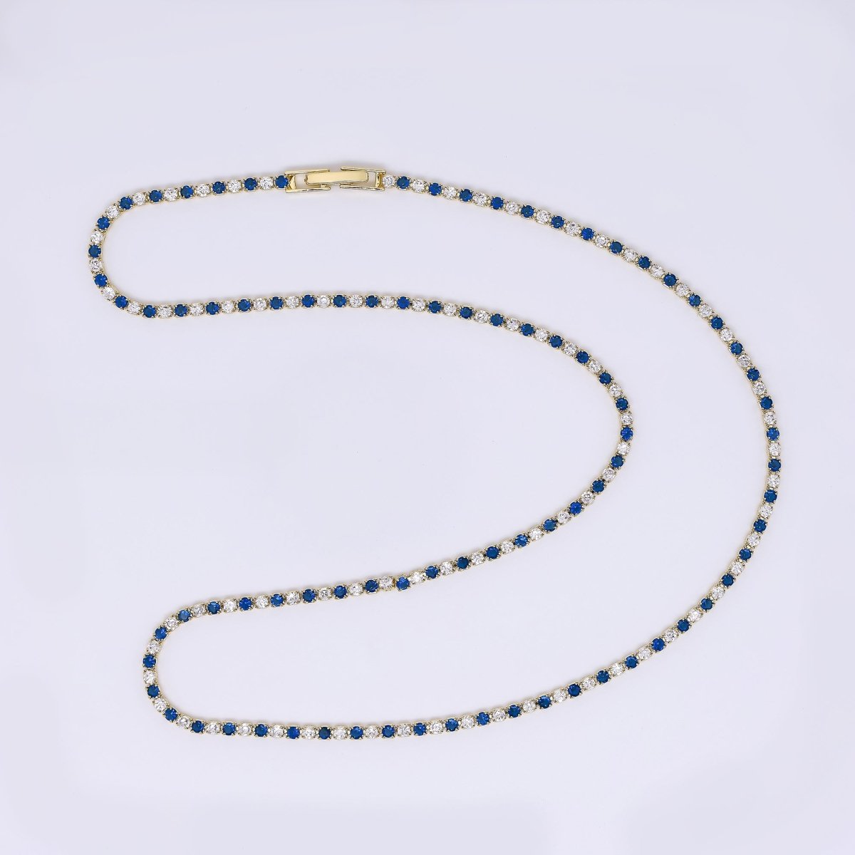 24K Gold Filled Two - Toned Micro Paved CZ Box Clasp Tennis Necklace 18.11 Inch in Blue & Green | WA - 3802 - WA - 3803 - DLUXCA