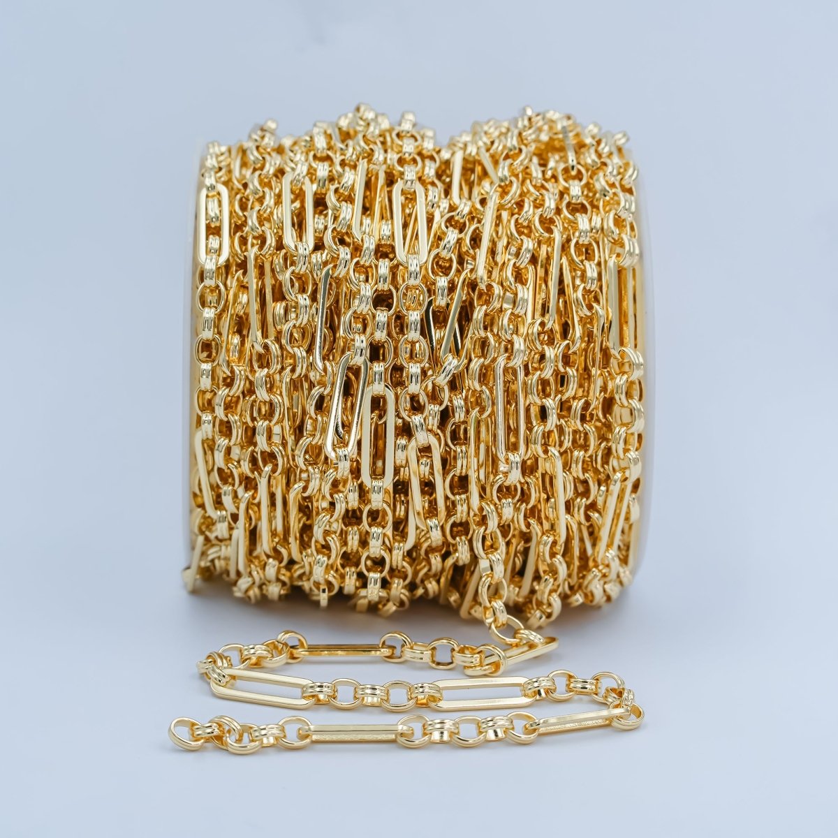 24K Gold Filled Unique ROLO Paperclip Long and Short Chain 20.5X6.3mm Paper Clip Chain with Double Cable Link, Unfinished Chain For Jewelry Making | ROLL - 656 - DLUXCA