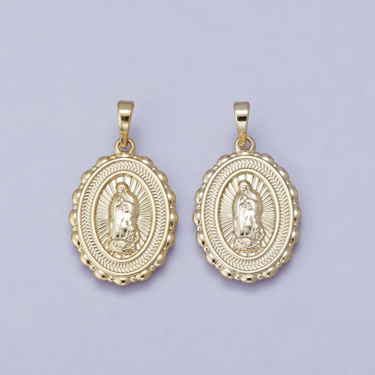 24K Gold Filled Virgin Mary Medallion Sunburst Religious Lady of Guadalupe Pendant | H00484 - DLUXCA