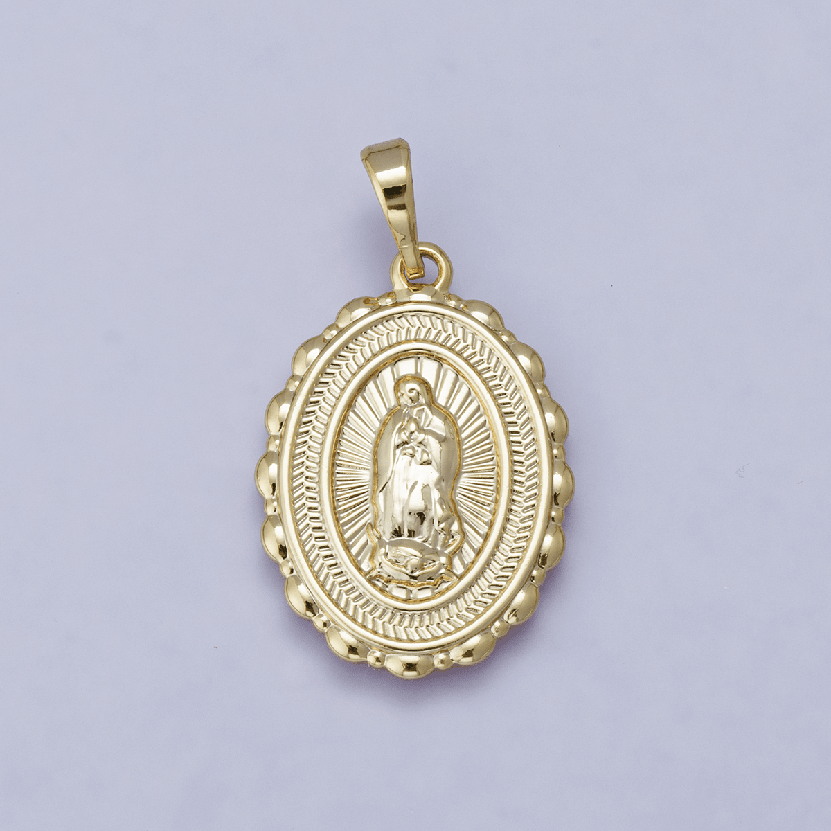 24K Gold Filled Virgin Mary Medallion Sunburst Religious Lady of Guadalupe Pendant | H00484 - DLUXCA