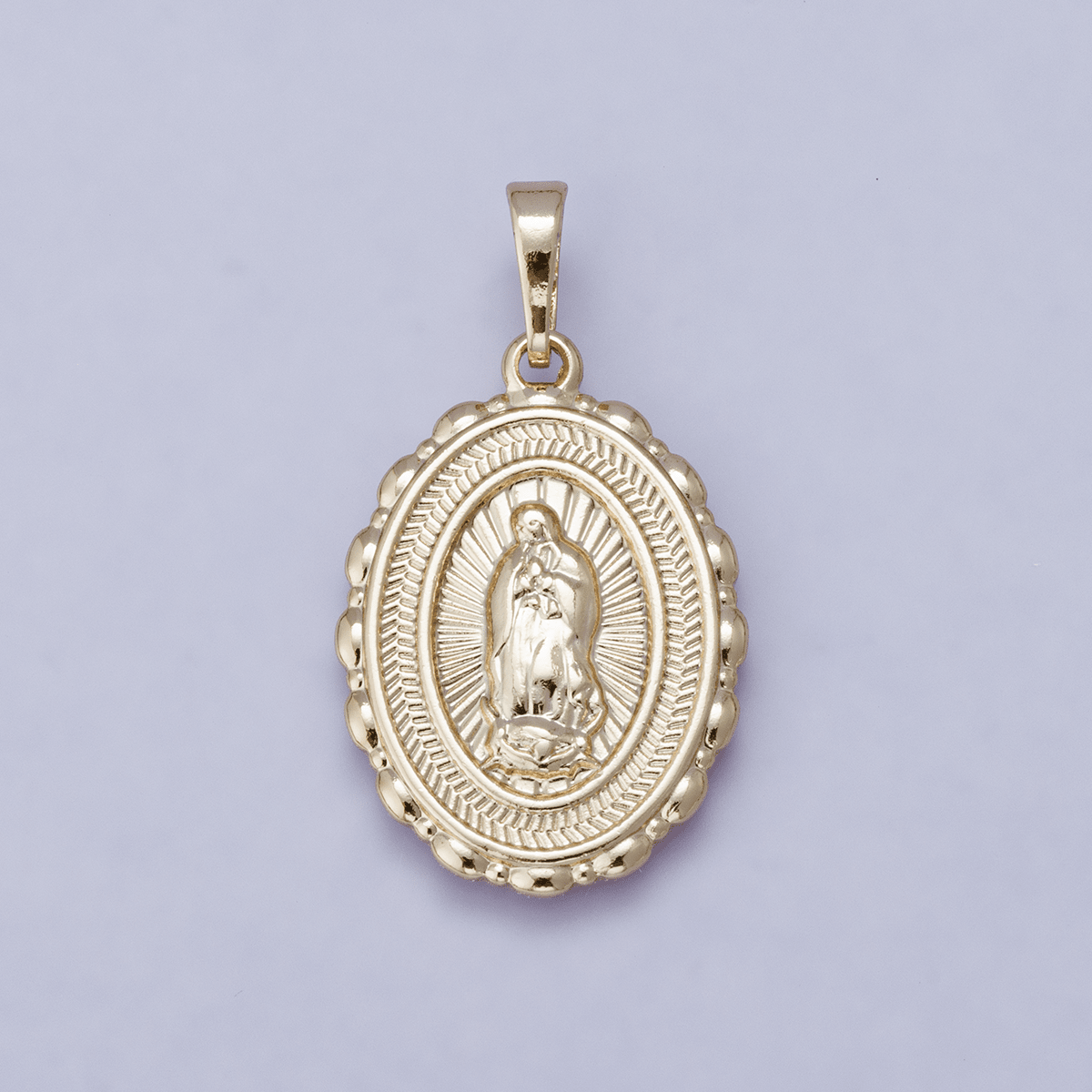 24K Gold Filled Virgin Mary Medallion Sunburst Religious Lady of Guadalupe Pendant | H00484 - DLUXCA