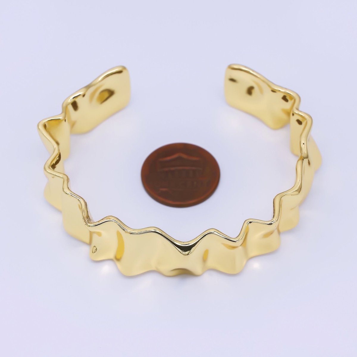 24K Gold Filled Wave Irregular Open Bangle Cuff Bracelet | WA - 3326 - DLUXCA