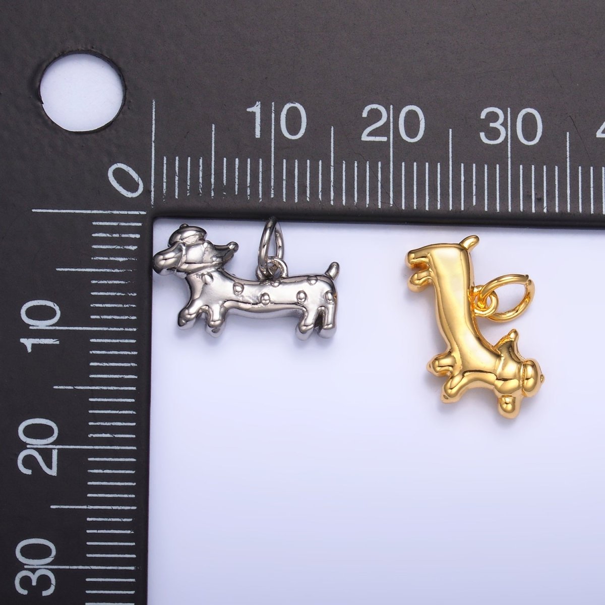 24K Gold Filled Weiner Dachshund Dog Charm in Gold & Silver | W876 - DLUXCA