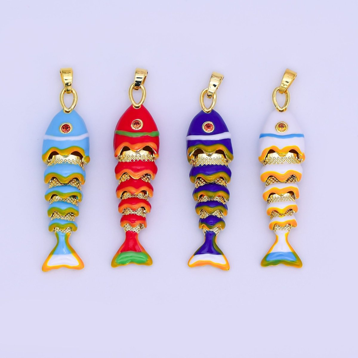 24K Gold Filled White, Blue, Red Fish CZ Multidimensional 3D Pendant | AH497 AH498 - DLUXCA