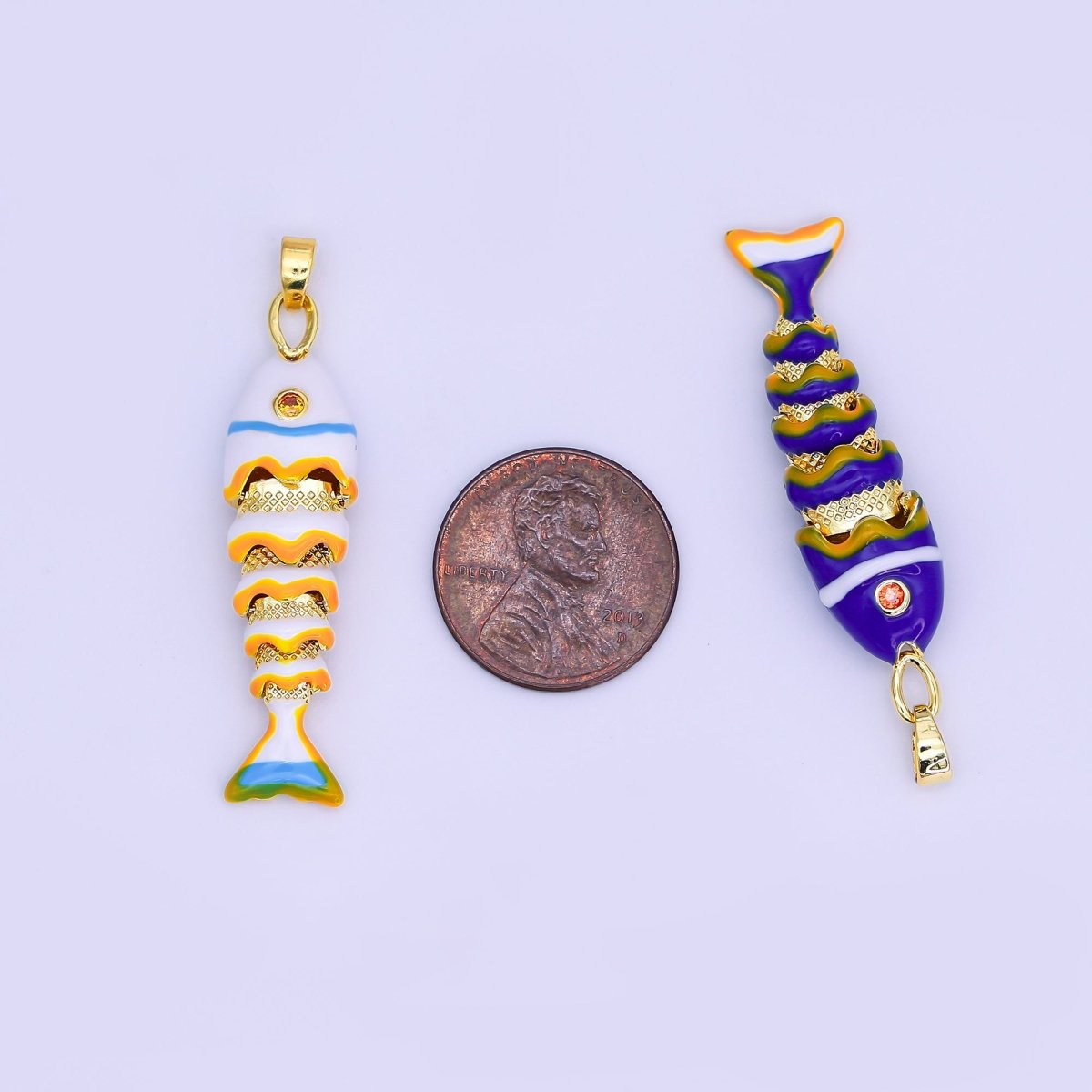 24K Gold Filled White, Blue, Red Fish CZ Multidimensional 3D Pendant | AH497 AH498 - DLUXCA