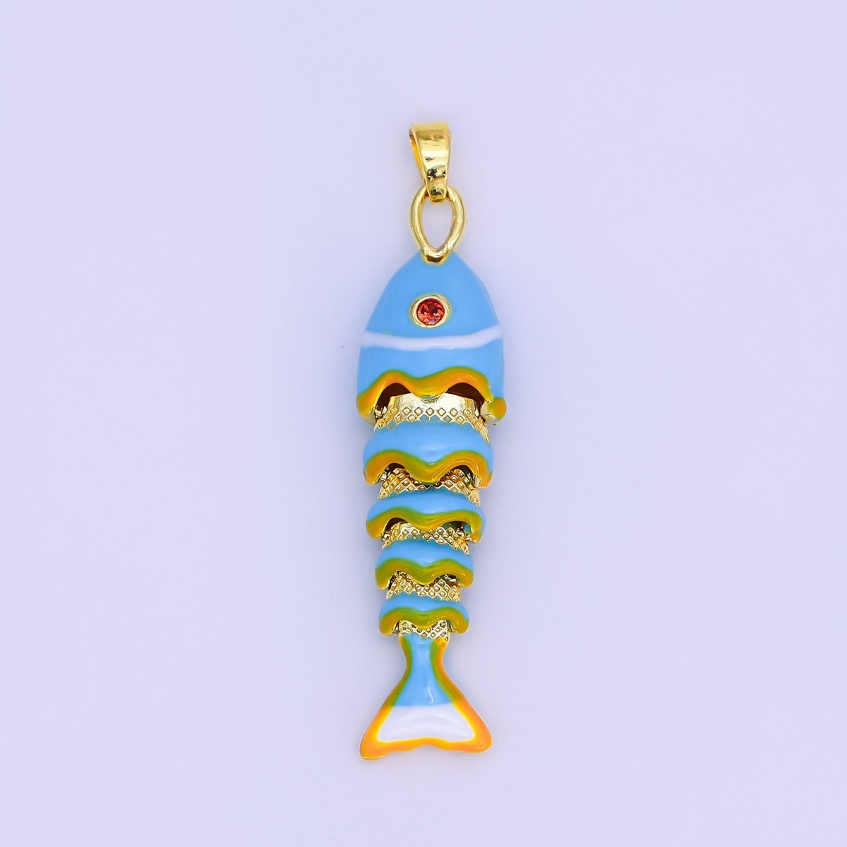 24K Gold Filled White, Blue, Red Fish CZ Multidimensional 3D Pendant | AH497 AH498 - DLUXCA