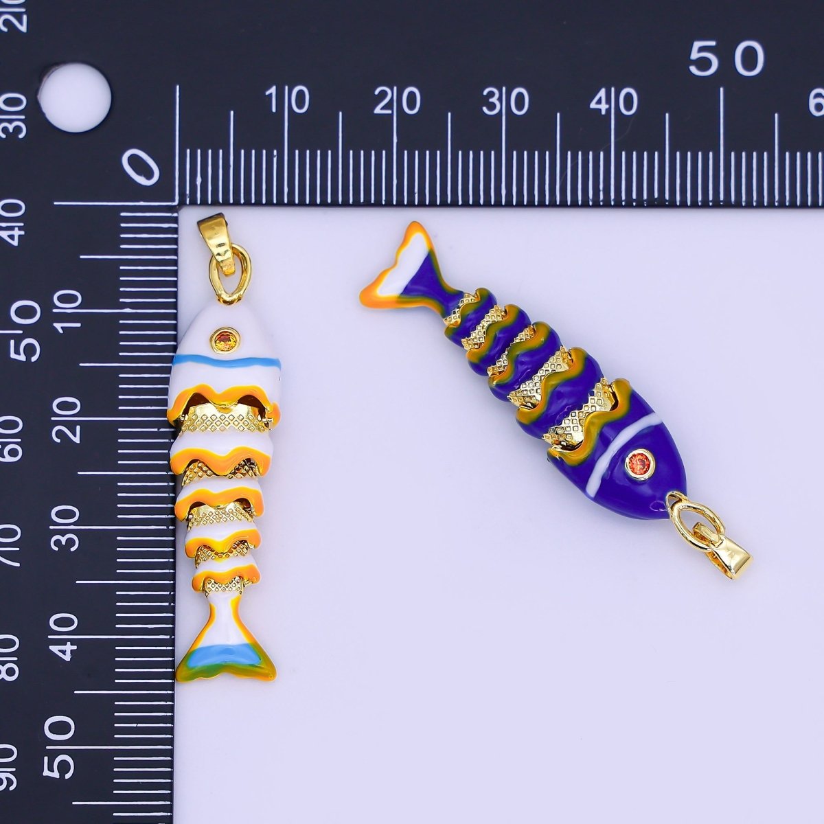 24K Gold Filled White, Blue, Red Fish CZ Multidimensional 3D Pendant | AH497 AH498 - DLUXCA