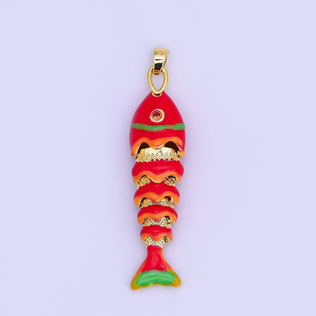 24K Gold Filled White, Blue, Red Fish CZ Multidimensional 3D Pendant | AH497 AH498 - DLUXCA