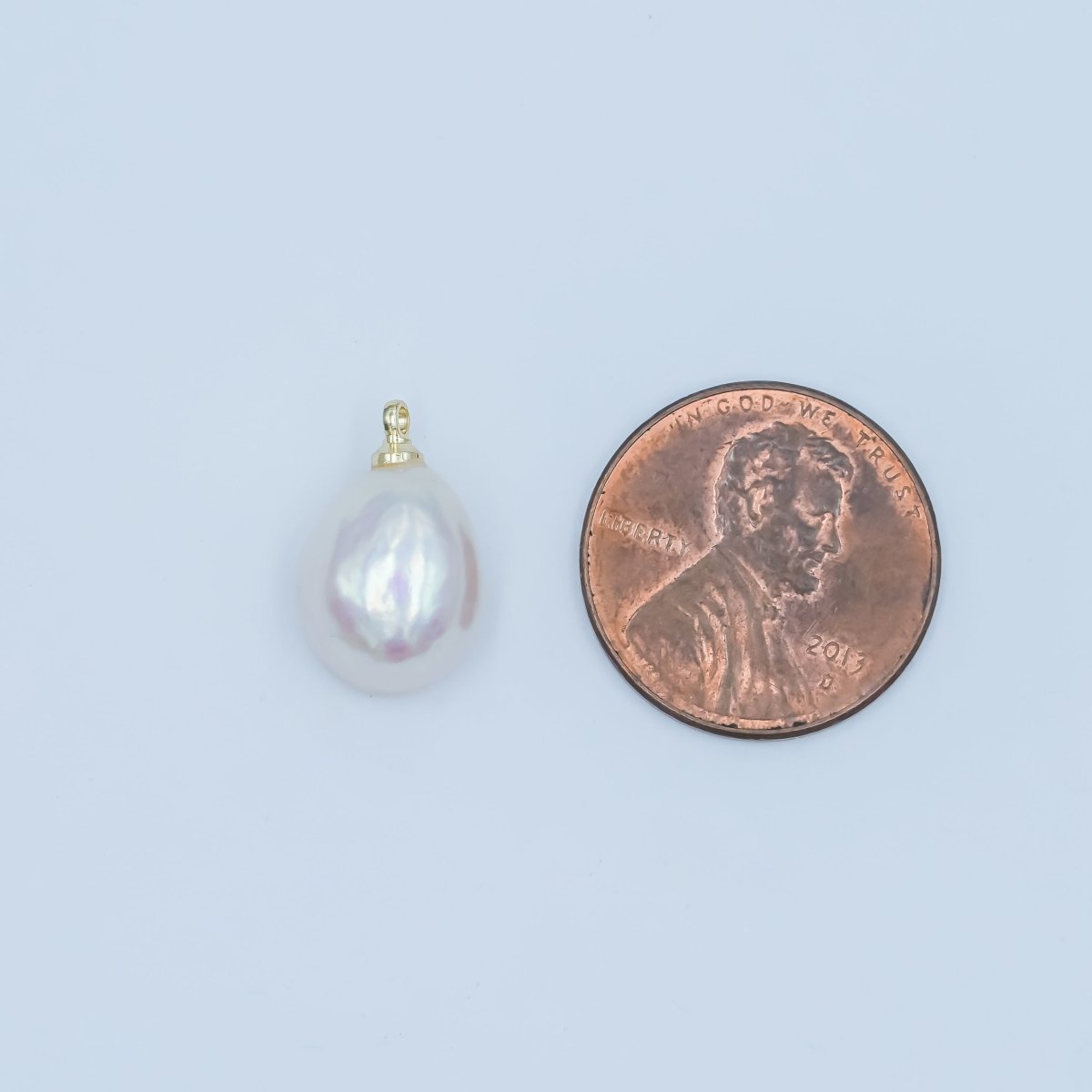 24K Gold Filled White Button Freshwater Pearl Charm | P1644 - DLUXCA