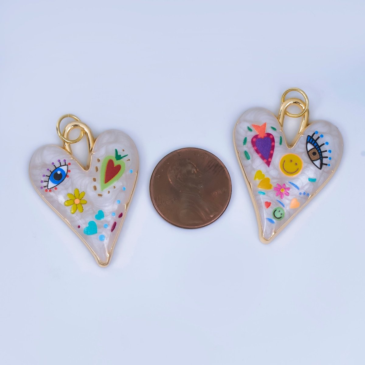 24K Gold Filled White Enamel Evil Eye Heart Padlock Pendant | AA1510 - DLUXCA