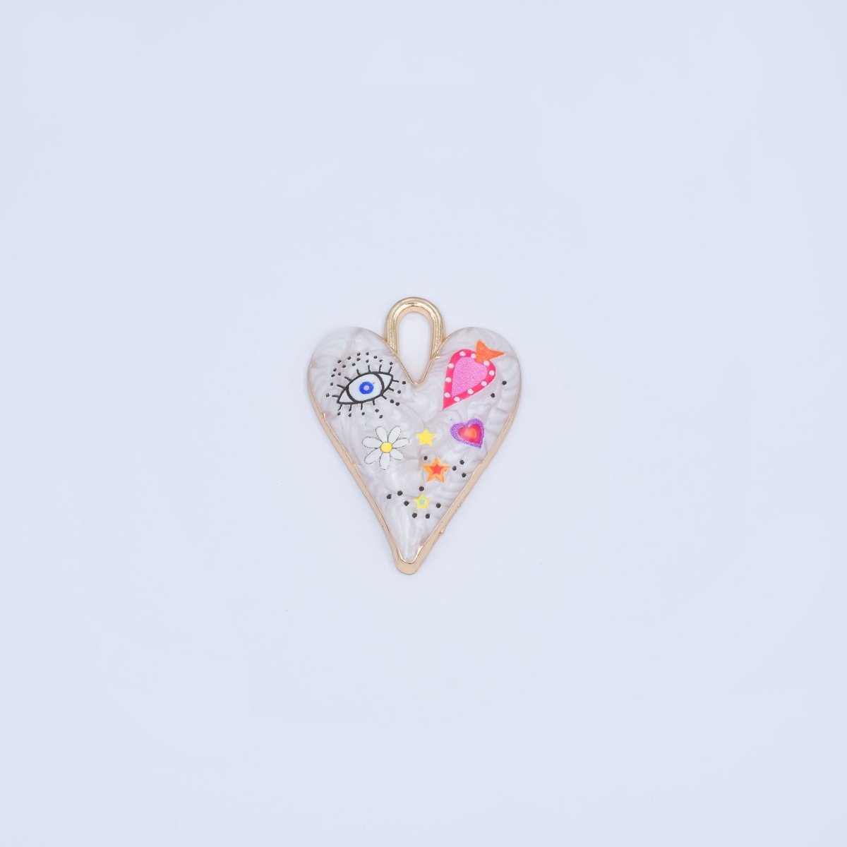 24K Gold Filled White Enamel Evil Eye Heart Padlock Pendant | AA1510 - DLUXCA