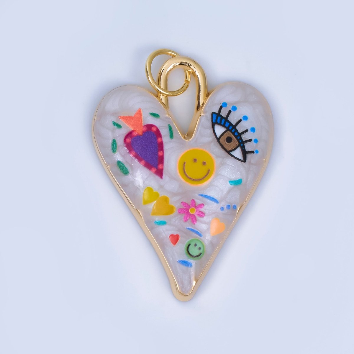 24K Gold Filled White Enamel Evil Eye Heart Padlock Pendant | AA1510 - DLUXCA